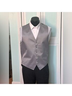 Silver Steel Satin Closed Back Vest Wedding Prom Tuxedo Men’s M Medium Tall Long